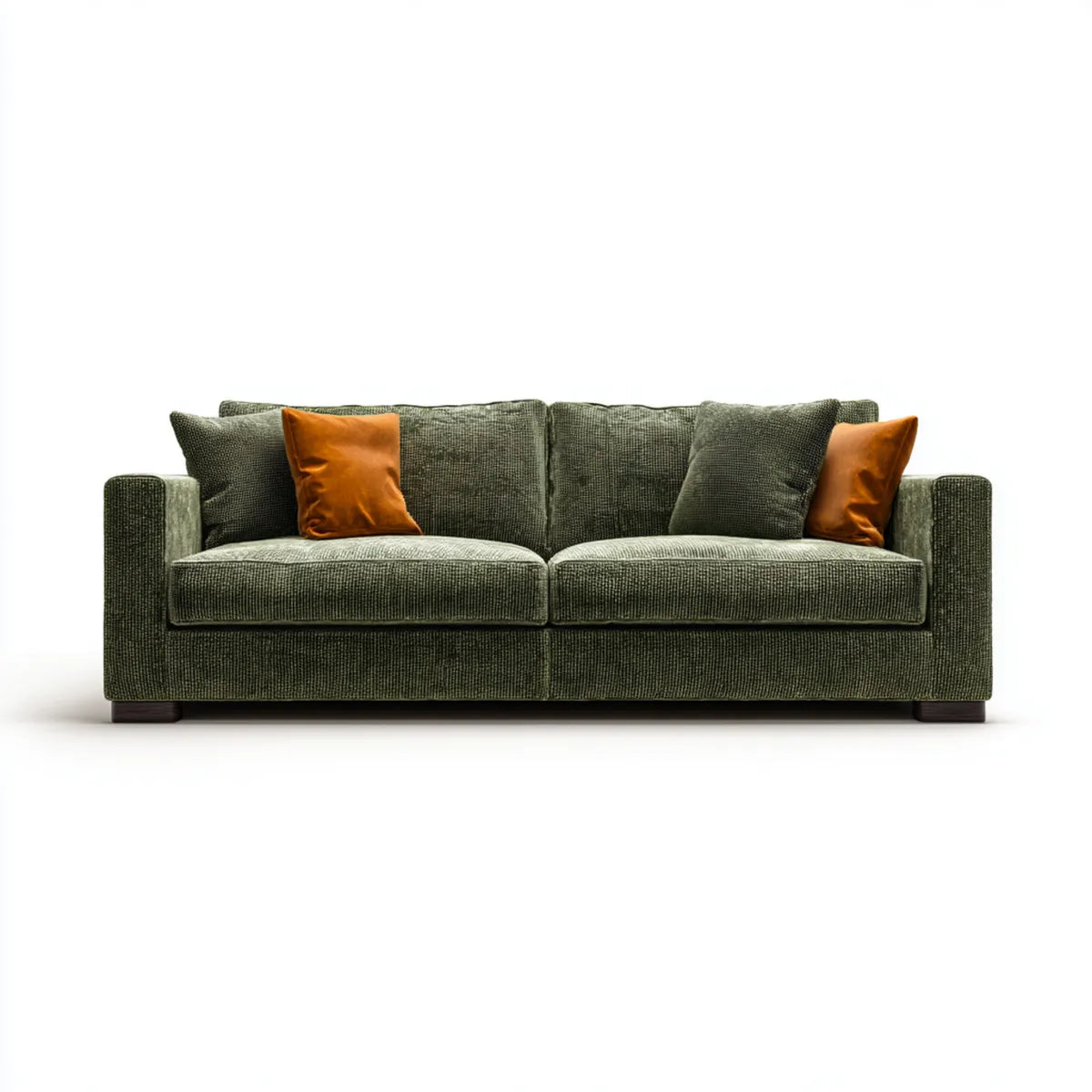 Canapé 3 places vert olive 220 x 95 x 85 cm en polyester côtelé forme droite