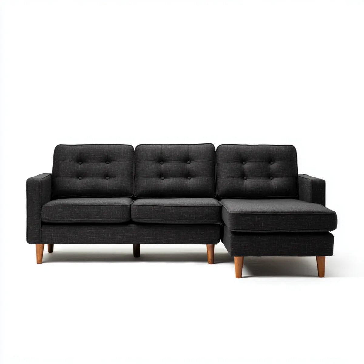 Canapé d'angle 3 places avec méridienne droite gris anthracite 230 x 150 x 85 cm polyester pieds en hévéa massif