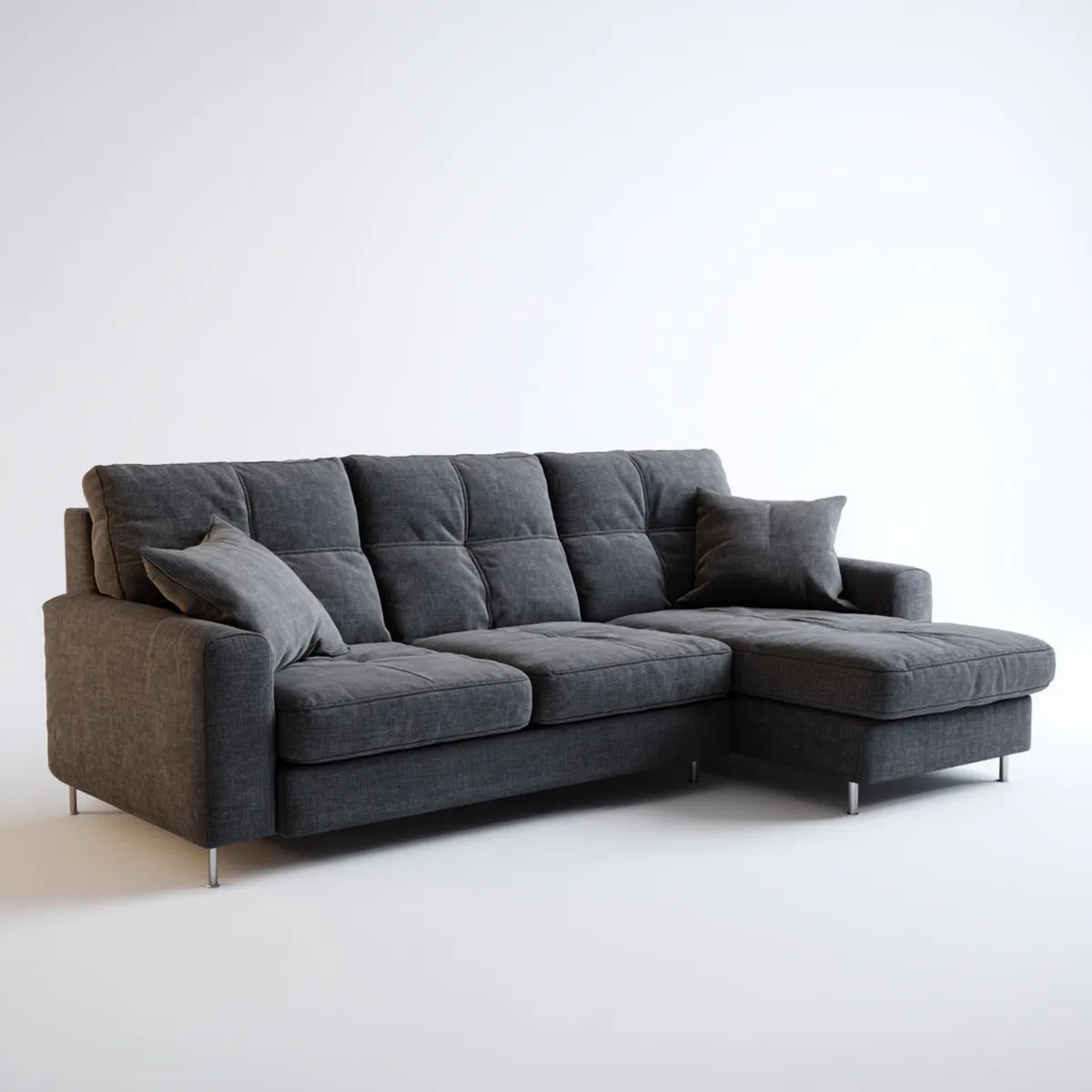 Canapé d’angle 3 places avec méridienne droite gris anthracite en polyester 240 x 155 x 85 cm