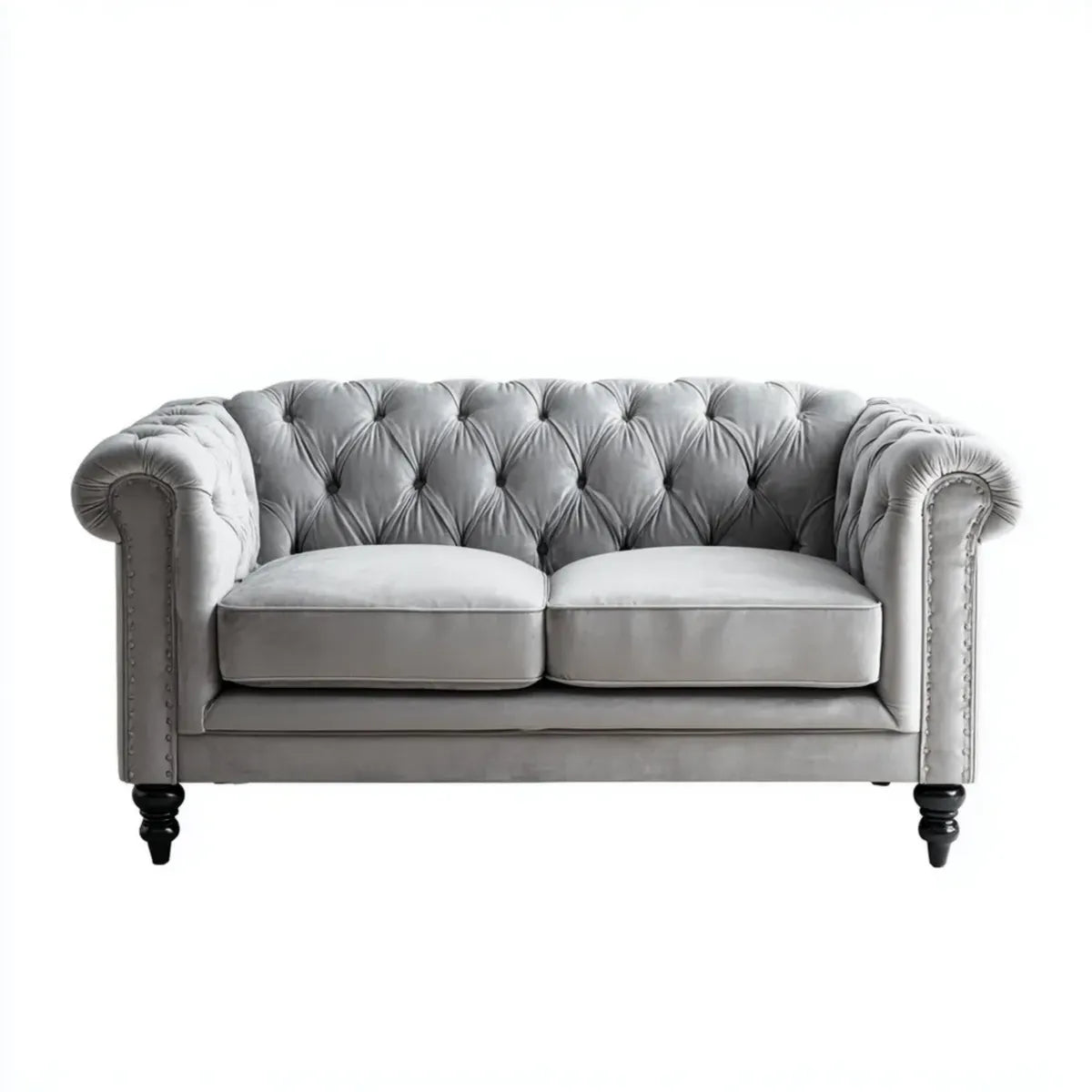 Canapé 2 places Chesterfield gris en velours de polyester 165 x 90 x 78 cm