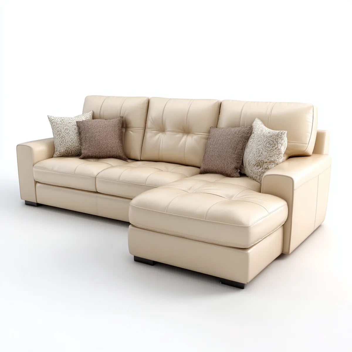 Canapé d'angle droit 4 places beige en similicuir PU 260 x 160 x 85 cm