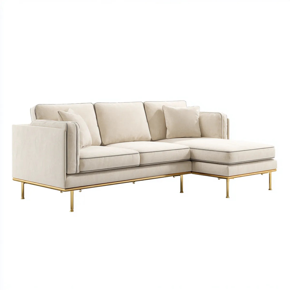Canapé d’angle avec méridienne droite beige 260 x 160 cm en polyester forme L
